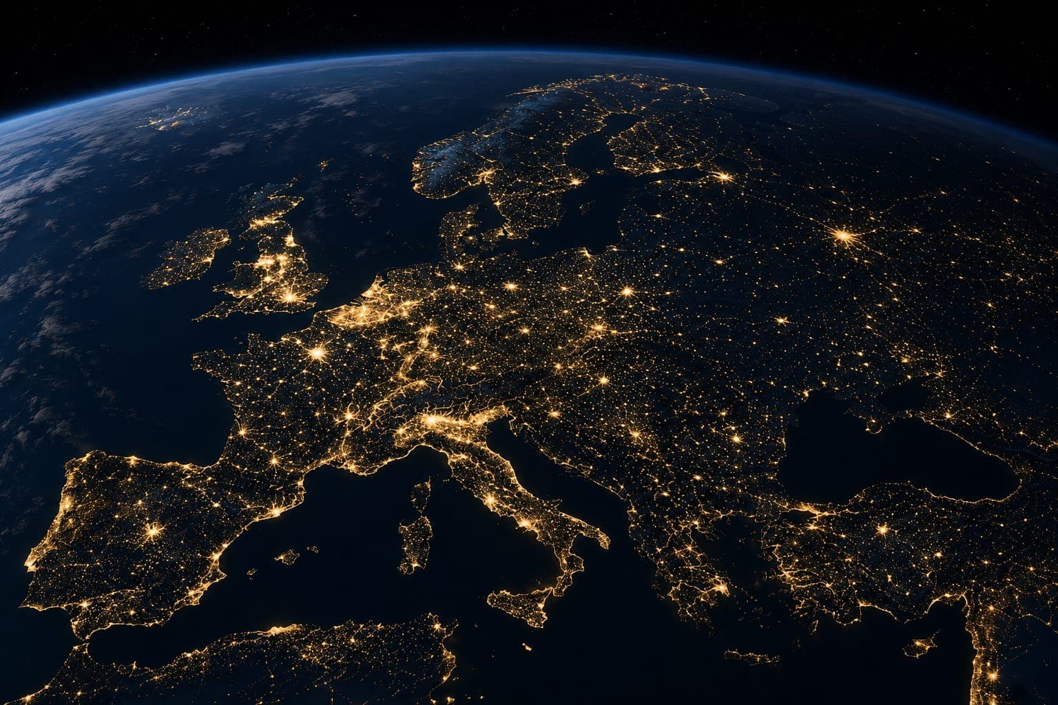 Europe at night seen from space